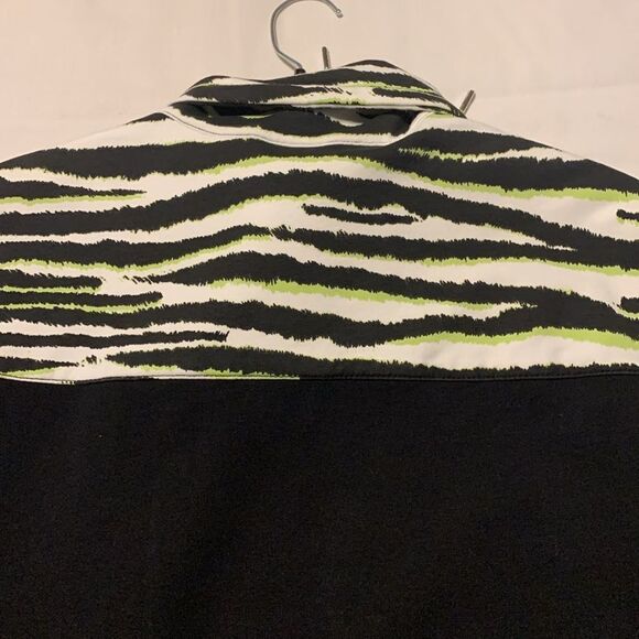 Ruby Rd. zip-up jacket w/drawstring neck .  Black/white w/lime green trim.  EUC - Picture 9 of 10